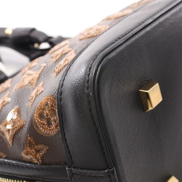 Louis Vuitton Alma Monogram Eclipse Noir Handbag PVC Leather Brown Black - Picture 6 of 7